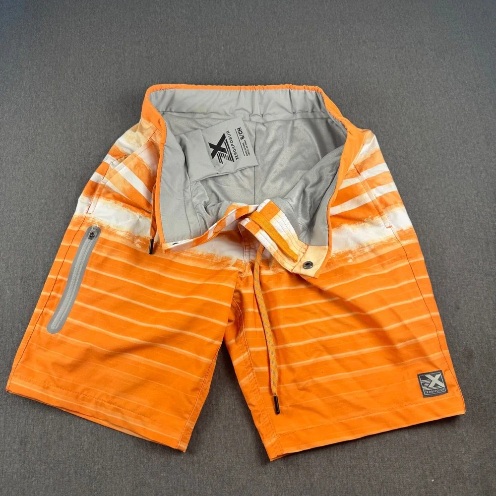 ZeroXposur Kids Orange Striped Board‎ Shorts Swim Trunks Size S Small Zip Pocket